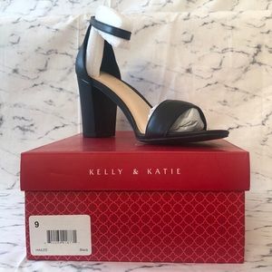 Black, Block Heel, Peep toe heels